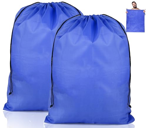 2 Stück Wäschebeutel Reise, Faltbarer Wäschesack Reise, Wasserdicht Wäschesack Groß, Wäschebeutel Schmutzwäsche mit Kordelzug, Laundry Bag für Wäscheraum Camping Reisen, 50 x 60 cm, Dunkelblau von Svalor