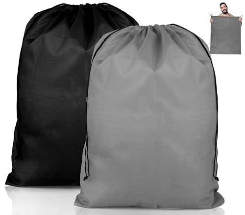 2 Stück Wäschebeutel Reise, Faltbarer Wäschesack Reise, Wasserdicht Wäschesack Groß, Wäschebeutel Schmutzwäsche mit Kordelzug, Laundry Bag für Wäscheraum Camping Reisen, 60 x 80 cm, (Schwarz & Grau) von Svalor