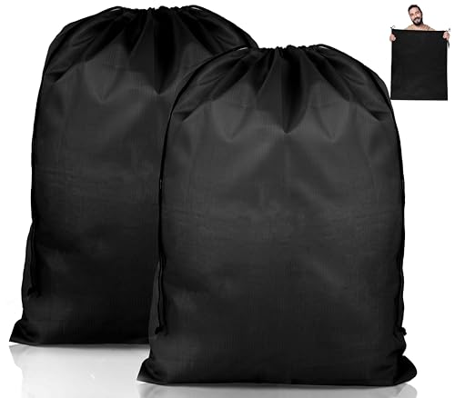 2 Stück Wäschebeutel Reise, Faltbarer Wäschesack Reise, Wasserdicht Wäschesack Groß, Wäschebeutel Schmutzwäsche mit Kordelzug, Laundry Bag für Wäscheraum Camping Reisen, 60 x 80 cm, (Schwarz) von Svalor