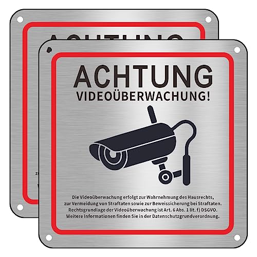 Videoüberwachung Schild, 2 Stück Privatgrundstück, 15x15cm Aluminium Achtung , Kameraüberwachung für Überwachungskamera Oder Kamera Attrappe von Svalor