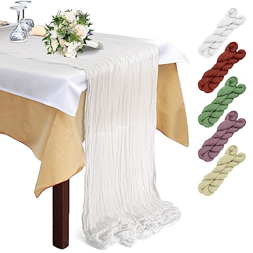 300x90cm Käsetuch Tischläufer, Seihtuch Tischläufer für Hochzeiten, Cheesecloth Tischläufer, Romantisch Musselin Tischläufer, für Hochzeit, Geburtstag, Urlaubsparty-Dekoration(Weiß) von Svalor