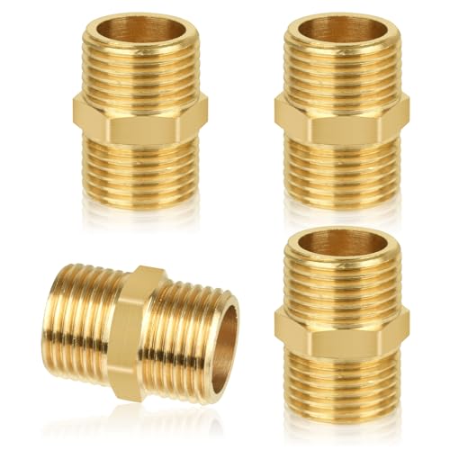 4 Stück Doppelnippel 1/2 Zoll,Messing Außengewinde(Ø 19mm),Doppelnippel Sechskant 1/2",Messing Gewindefitting Fittings für Heizung Trinkwasseranlage geeignet,Sanitär und Heimwerkerprojekte von Svalor