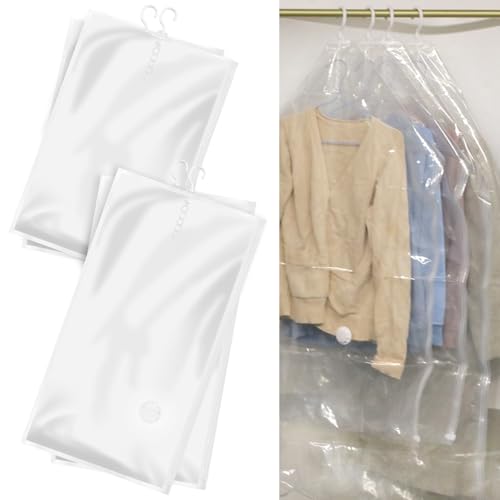 4 Stück Vakuumbeutel zum Aufhängen, Hängend Kleiderbeutel mit Größe(67x135cm, 67x110cm), Vakuum Kleiderbeutel mit Haken, Transparent Hängend Vakuumierbeutel Kleidung, für Mäntel Jacken usw. von Svalor