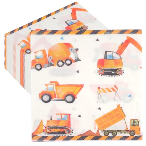 40 Stück Bagger Servietten, 33x33Cm Servietten Baustelle, Quadratisch Bagger Servietten, Bagger Bulldozer Radlader Partygeschirr, Einweg Servietten für Kindergeburtstag Jungen/Mädchen Geburtstag von Svalor