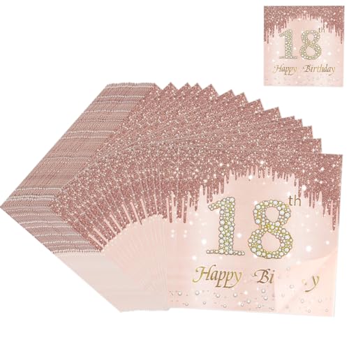 40 Stück Servietten 18 Geburtstag Mädchen,16.5 x 16.5 cm Happy Birthday Servietten,Roségold Papier Geburtstagsservietten Tischdekoration für 18. Geburtstag Mädchen Frau Frauen. (18th) von Svalor