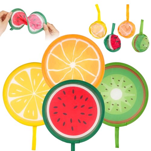 Faltbarer Handfächer Set, 4 Stück Runder Fächer, Tragbar Pop-Up-Fächer mit Obst Muster, Sommer Obstfächer für Kühlung, Hochzeit und Heim Dekoration, Festival Party von Svalor