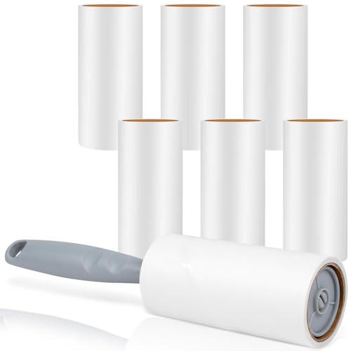 Fusselrolle, 420 Blätter Extra Klebrig Fusselroller mit 1 Abroller, Effektiv Fusselrolle Tierhaare, Fusselrolle Kleidung-Lint Roller für Kleidung, Sofa, Bett und Teppich, 7 Rollen mit je 60 Blatt von Svalor