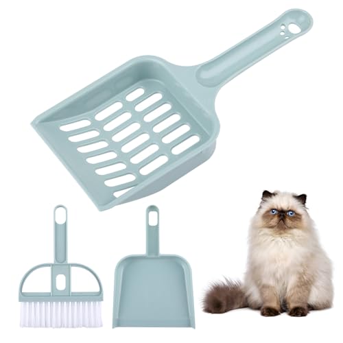 Katzenklo Schaufel Besensets, 1 Plastik Katzenstreu Schaufel mit Langem Griff, 1 Besen und 1 Kehrschaufel, Langlebige Katzenstreu Scooper mit kleinen Löchern für Reinigung von Katzensandtoiletten von Svalor