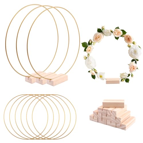 Metallring mit Holzständer Set, 10 Stück Gold Metallringe zum Basteln mit 10 Holzständer, 25cm Metallring Makramee Ringe, Drahtringe zum Basteln, für Hochzeitskranzdekor, DIY usw. Metallring mit Holzständer Set, 10 Stück Gold Metallringe zum Basteln mit 10 Holzständer, 25cm Metallring Makramee Ringe, Drahtringe zum Basteln, für Hochzeitskranzdekor, DIY usw. von Svalor