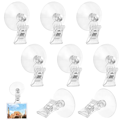 Svalor 8 Stück Saugnapf Haken Clip Halter Set, Saugnäpfe Saugnapfhaken mit Clips, Saugnapf Klammer Transparent, Saugnapf Clip Halter, Saugnapf Haken, für Supermarkt, Zuhause Bad Fenster(4.5cm) von Svalor