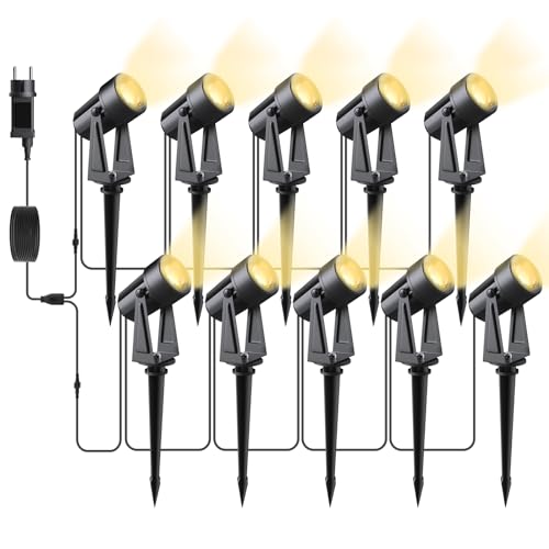Svater Gartenbeleuchtung LED Außen, 32m 10er-1 Set 2000LM 10 * 2W Gartenstrahler 27V COB IP65 Wasserdichter Strahler Warmweiß mit Erdspieß für Außen Garten Yard von Svater