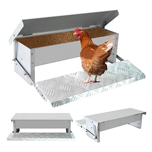 Futterautomat HüHner 5kg HüHnerfüTterung Aus Verzinktem Stahl mit Automatisches Pedal, Wasserdichte und Rattensicher HüHnerfüTterung, für HüHner, Enten, Puten und GäNse HüHnerfüTterung von Svauoumu