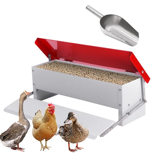 Svauoumu 5kg Futterautomat Hühner, Verzinkter HüHnerfutterautomat, HüHnerfutterautomat Mit Nagetiersicheren FüßEn und Wasserdichtem Deckel, Metallfuttertrog für GeflüGel, HüHner, Puten, GäNse, Enten von Svauoumu