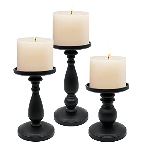Svauoumu Vintage Schwarze Kerzenhalter, KerzenstäNder für GroßE Kerzen, Familie Hochzeit Kerzenlicht Abendessen Kamin Wohnzimmer und Esstisch Dekoration, 3pcs/Set von Svauoumu