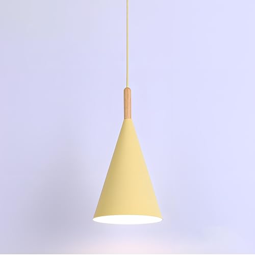 Svetilnikya Hängelampe Makaron-Farben, Moderne Konischer Pendelleuchte für Wohnzimmer Schlafzimmer, Esstischlampe Hängend, Lampe Küche, Holz-Lampenkopf mit E27 Fassung (Gelb) von Svetilnikya