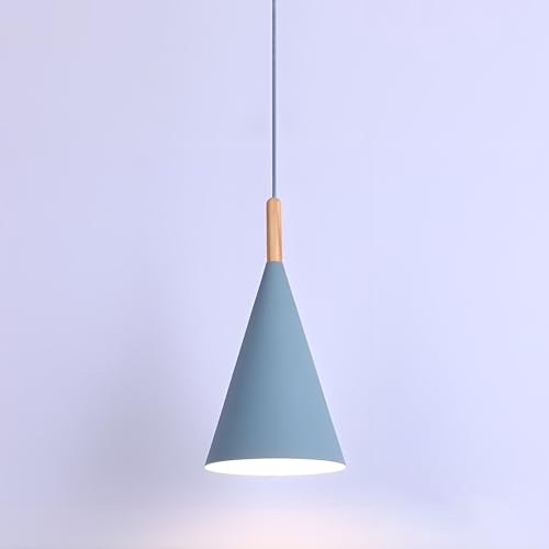 Svetilnikya Hängelampe Makaron-Farben, Moderne Konischer Pendelleuchte für Wohnzimmer Schlafzimmer, Esstischlampe Hängend, Lampe Küche, Holz-Lampenkopf mit E27 Fassung (blau) von Svetilnikya