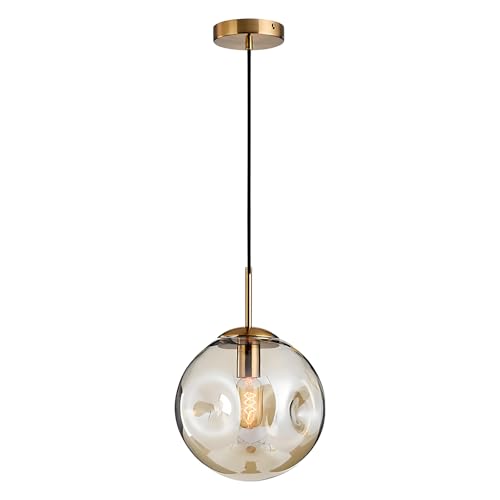 Svetilnikya Mid Century Modern Globus Pendelleuchte, Konkave Pendelleuchte Glasschirm Pendelleuchte für Kücheninsel Schlafzimmer Esszimmer (Bernstein, 20cm) von Svetilnikya