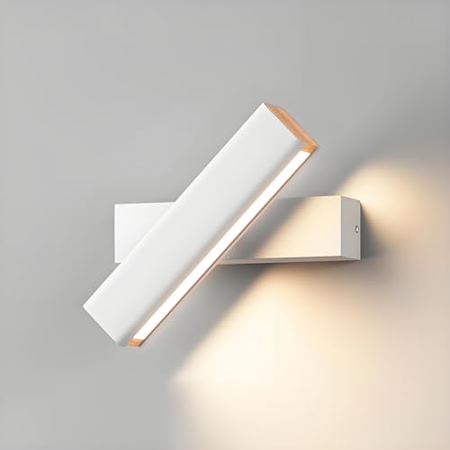 Svetilnikya Moderne 350° Drehbare LED Wandlampe 7W, 2-stufiges Design mit Massivholz-Akzenten & Acryl-Diffusor, Ultradünn 4,5cm, Wand Lampen Innenbereich, Leselampe Wand (weiß matt) von Svetilnikya