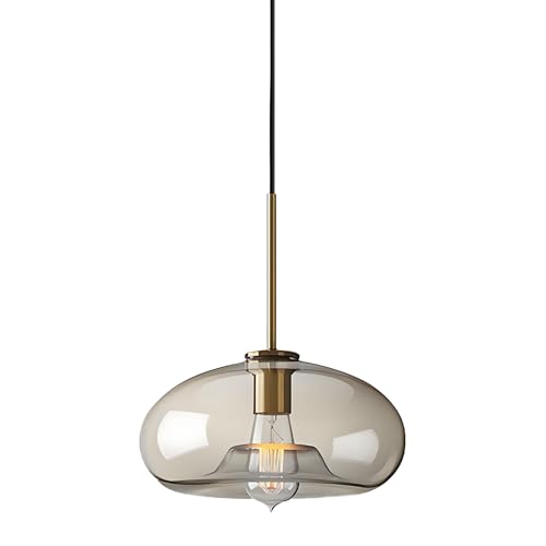 Svetilnikya Nordische Glas Pendelleuchte, Glas Hängelampe für Kücheninsel Schlafzimmer Esszimmer Hängeleuchte mit Bernstein Glas Lampenschirm (C) von Svetilnikya