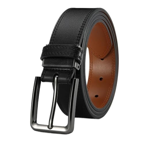 3,4 cm Herrengürtel aus echtem Leder mit automatischer Dornschließe aus Metall, geeignet for Freizeit und Business(115CM,BK) von Svincoter