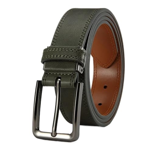 3,4 cm Herrengürtel aus echtem Leder mit automatischer Dornschließe aus Metall, geeignet for Freizeit und Business(135cm,GR) von Svincoter