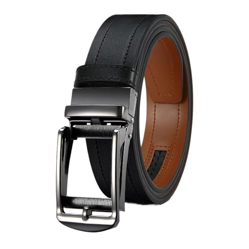 3,4 cm Herrengürtel aus echtem Leder mit automatischer Metallschnalle, passend for Business- und Freizeithosen(105CM,BK) von Svincoter