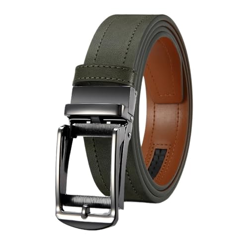 3,4 cm Herrengürtel aus echtem Leder mit automatischer Metallschnalle, passend for Business- und Freizeithosen(150cm,GR) von Svincoter