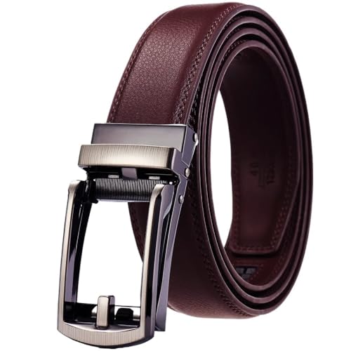 3,5 cm Herrengürtel aus echtem Leder mit automatischer Metallschnalle, passend for Freizeit- und Geschäftskleidung(110cm,Silver buckle Brown) von Svincoter