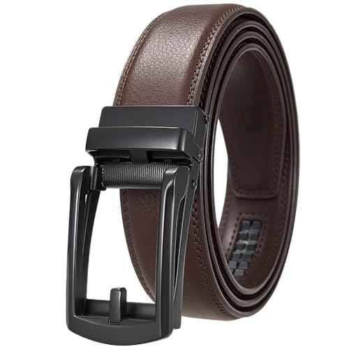 3,5 cm Herrengürtel aus echtem Leder mit automatischer Metallschnalle, passend for Freizeit- und Geschäftskleidung(125cm,Black buckle Brown) von Svincoter