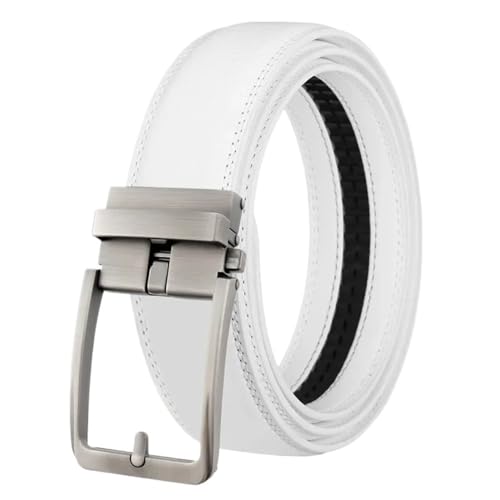 3,5 cm breiter Herren-Ledergürtel aus Metall mit automatischer Schnalle, passend for die Freizeit(115CM,WHITE) von Svincoter