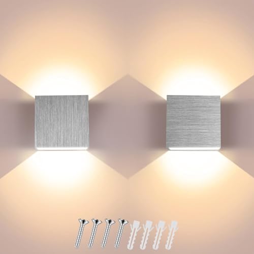 Svitzoot 2 Stück LED Wandleuchte Silber 7W Moderne LED Wandleuchte Innen Warm Weißes Licht 3000K Up Down Licht Treppenhuas Beleuchtung Wandlampen für Schlafzimmer Wohnzimmer Flur von Svitzoot