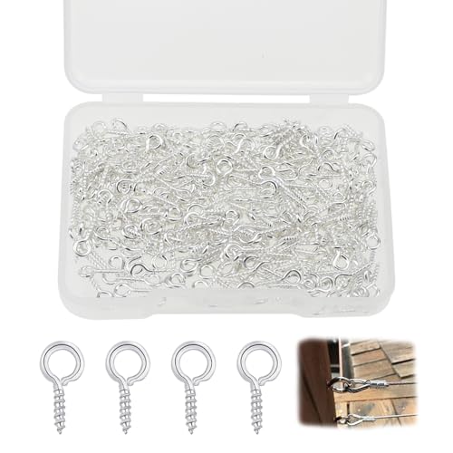 Svitzoot 300 Stk. Ösenschrauben Klein Silber Schraubösen mit Holzgewinde 10mm Schraubhaken Augenschrauben Mini Durch Haken Geschlossene Lammaugennägel für DIY Schmuck von Svitzoot