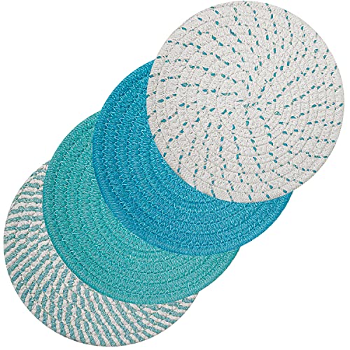 Svkiyang 4 Stück Topfuntersetzer Set Untersetzer Baumwolle Faden Weben Matte Heißer Topf Halter Topflappen,4 Farben Runde Geflochtene Untersetzer Topf Heiß Pads Löffelablage zum Kochen in Küche… von Svkiyang