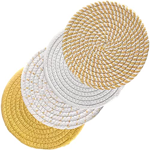 Svkiyang 4 Stück Topfuntersetzer Set Untersetzer Baumwolle Faden Weben Matte Heißer Topf Halter Topflappen,4 Farben Runde Geflochtene Untersetzer Topf Heiß Pads Löffelablage zum Kochen in Küche… von Svkiyang