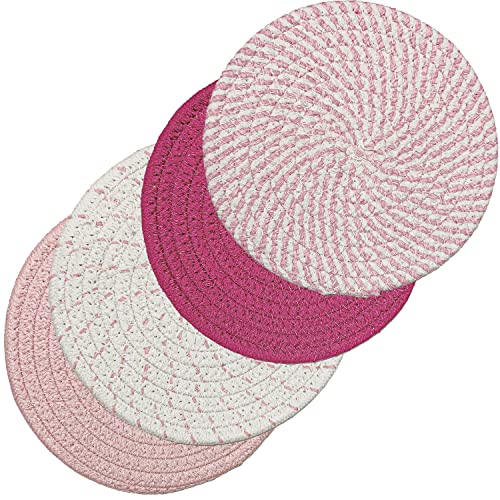 Svkiyang 4 Stück Topfuntersetzer Set Untersetzer Baumwolle Faden Weben Matte Heißer Topf Halter Topflappen,4 Farben Runde Geflochtene Untersetzer Topf Heiß Pads Löffelablage zum Kochen in Küche… von Svkiyang