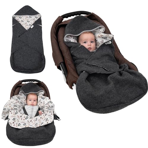Swaddyl WOLLWALK Einschlagdecke Babyschale - Baby Fußsack - Maxi-Cosi Decke - Einschlagdecken für Kinderwagen - Neugeborene bis 11 Monaten aus 100% Woll (Grau/Blumen) von Swaddyl