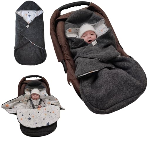 Swaddyl WOLLWALK Einschlagdecke Babyschale - Baby Fußsack - Maxi-Cosi Decke - Einschlagdecken für Kinderwagen - Neugeborene bis 11 Monaten aus 100% Wolle (Sterne) von Swaddyl