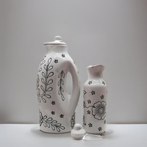 Keramik-Ölspender Mini | 2 Stück | Weiß | 1000 ml + 300 ml von Swadeshi Desire