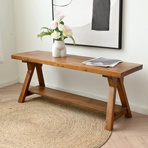 Bauernhaus-Aufbewahrungsbank, rustikale Massivholz-Eingangsbank für Wohnzimmer, Esszimmer, Flur, Sitzgelegenheit im Innenbereich mit Naturholz-Finish, 109 cm Bauernhaus-Aufbewahrungsbank, rustikale Massivholz-Eingangsbank für Wohnzimmer, Esszimmer, Flur, Sitzgelegenheit im Innenbereich mit Naturholz-Finish, 109 cm von SwallowLiving