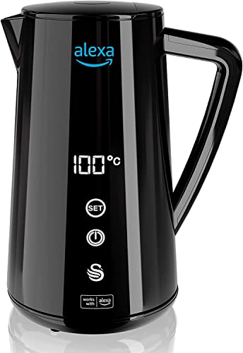 Swan Alexa Wasserkocher WIFI Smart Kettle 1,5L, mit Temperatureinstellung, Schwarz, Kabellos, LED-Touchscreen, Warmhaltefunktion, Cool Touch, Isolierte Edelstahlwand, 1800W, SK14650BLKNEU von Swan