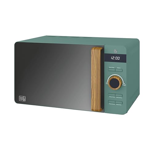 Swan Nordic SM22036LGREN 20 l Digitale LED Mikrowelle, 6 Leistungsstufen, Griff in Holzoptik, Gehäuse mit weicher Haptik und matter Oberfläche, 800 W, Grün von Swan
