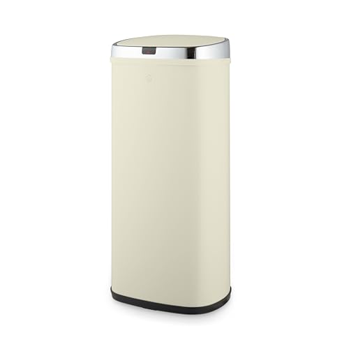 Swan SWKA4516CN Townhouse Quadratischer Sensor-Mülleimer mit freihändiger Öffnung mit Bewegungssensor-Technologie, Müllbeutelhaltering, Stahlkörper, großes Fassungsvermögen von 50 l, cremefarben von Swan