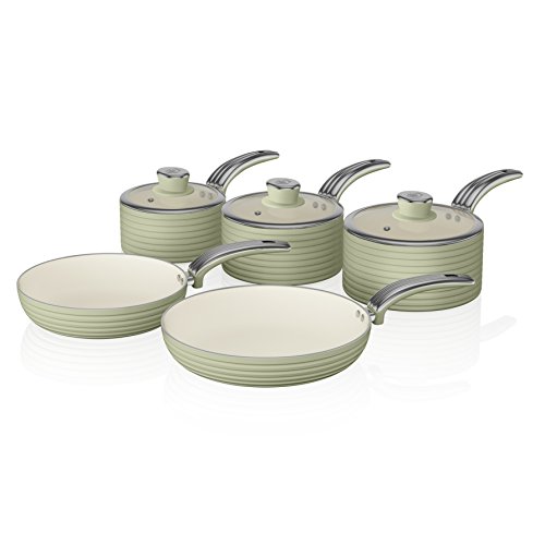 Swan SWPS5020GN 5-teiliges Pfannen-Set, Retro-Design, Aluminium, grün, 29.5x47x18 cm von Swan