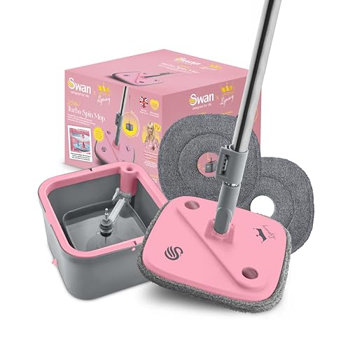 Swan x Lynsey SWFC1002QOCN Turbo Spin Mop mit Spülen und Auswringen, 360° Schleuderzyklus, Zwei 2,5 l Wassertanks, zusammenklappbarer Griff, Mikrofaser-Pad und maschinenwaschbare Köpfe, Rosa und Grau Swan x Lynsey SWFC1002QOCN Turbo Spin Mop mit Spülen und Auswringen, 360° Schleuderzyklus, Zwei 2,5 l Wassertanks, zusammenklappbarer Griff, Mikrofaser-Pad und maschinenwaschbare Köpfe, Rosa und Grau von Swan