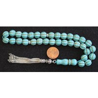 Tesbih Gebetskette Sorgenperlen Geschnitzt Drachentürkis Und Sterlingsilber von SwanCollection