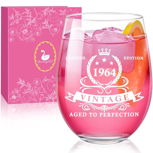 Swanfort 60. Geburtstagsgeschenke für Frauen, 60 Jahre altes Geburtstagsgeschenk für Frau, 60. Geburtstagsdekorationen für sie, 60. Weinglas-Geburtstagsgeschenkideen für Schwester, Mutter und Freunde von Swanfort