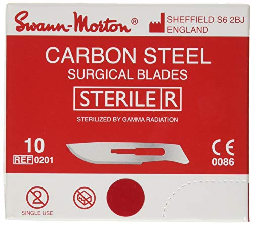 Swann-Morton 0201 Kohlenstoffstahl Chirurgische Skalpellklinge, Steril, Größe #10, Einzelne Folienverpackung, 100 Stück von Swann-Morton