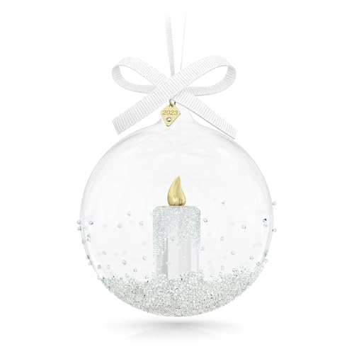 Swarovski Annual Edition Weihnachtskugel 2023, Festliche Kugel mit Weißem Ripsband, Kerzen-Motiv und Edlen Swarovski Kristallen von Swarovski