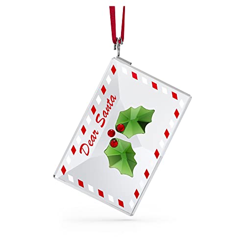 Swarovski Holiday Cheers Brief an Santa, Weihnachtliches Ornament mit Roten, Grünen und Klaren Kristallen, Weißem und Rotem Druck und Rotem Band von Swarovski
