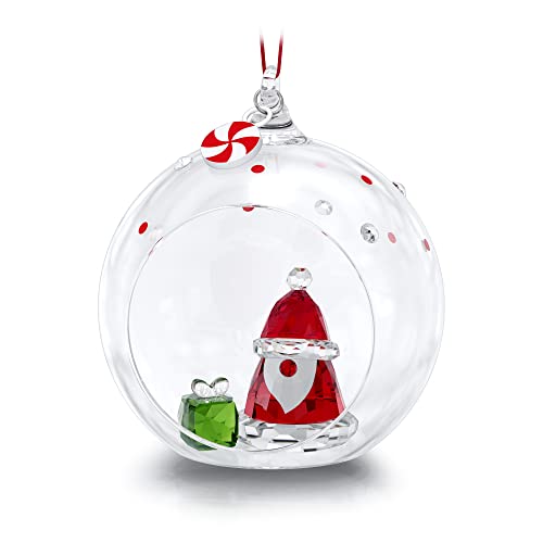 Swarovski Weihnachtskugel, Kleine Kugel mit Weihnachtsmann Figur und Klaren, Roten und Grünen Swarovski Kristallen von Swarovski